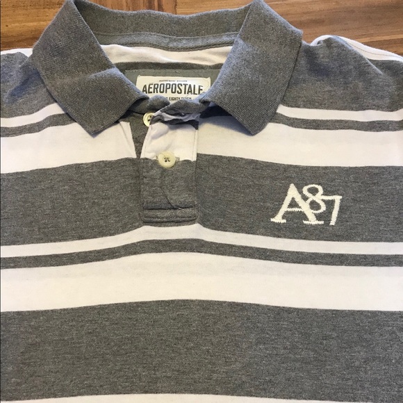 Gray and white stripped Aeropostale polo Sz. XL - Picture 3 of 4